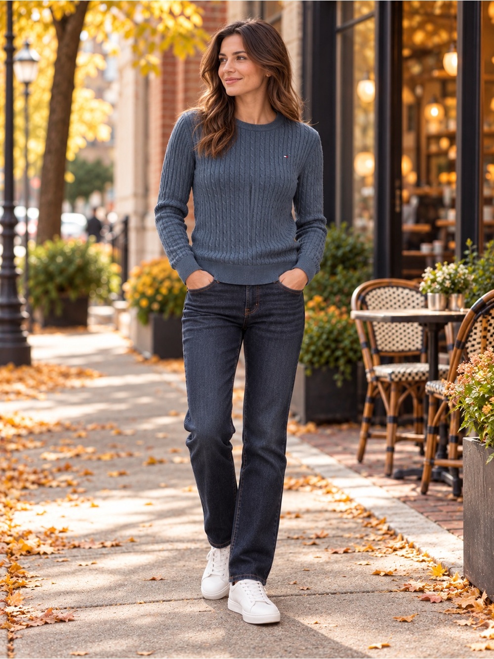 Tommy Hilfiger Womens Medium Navy Blue Cable Knit Sweater Lightweight #131CL